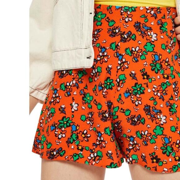 TopShop Shorts Ditzy Floral High Waisted Orange - Picture 2 of 8